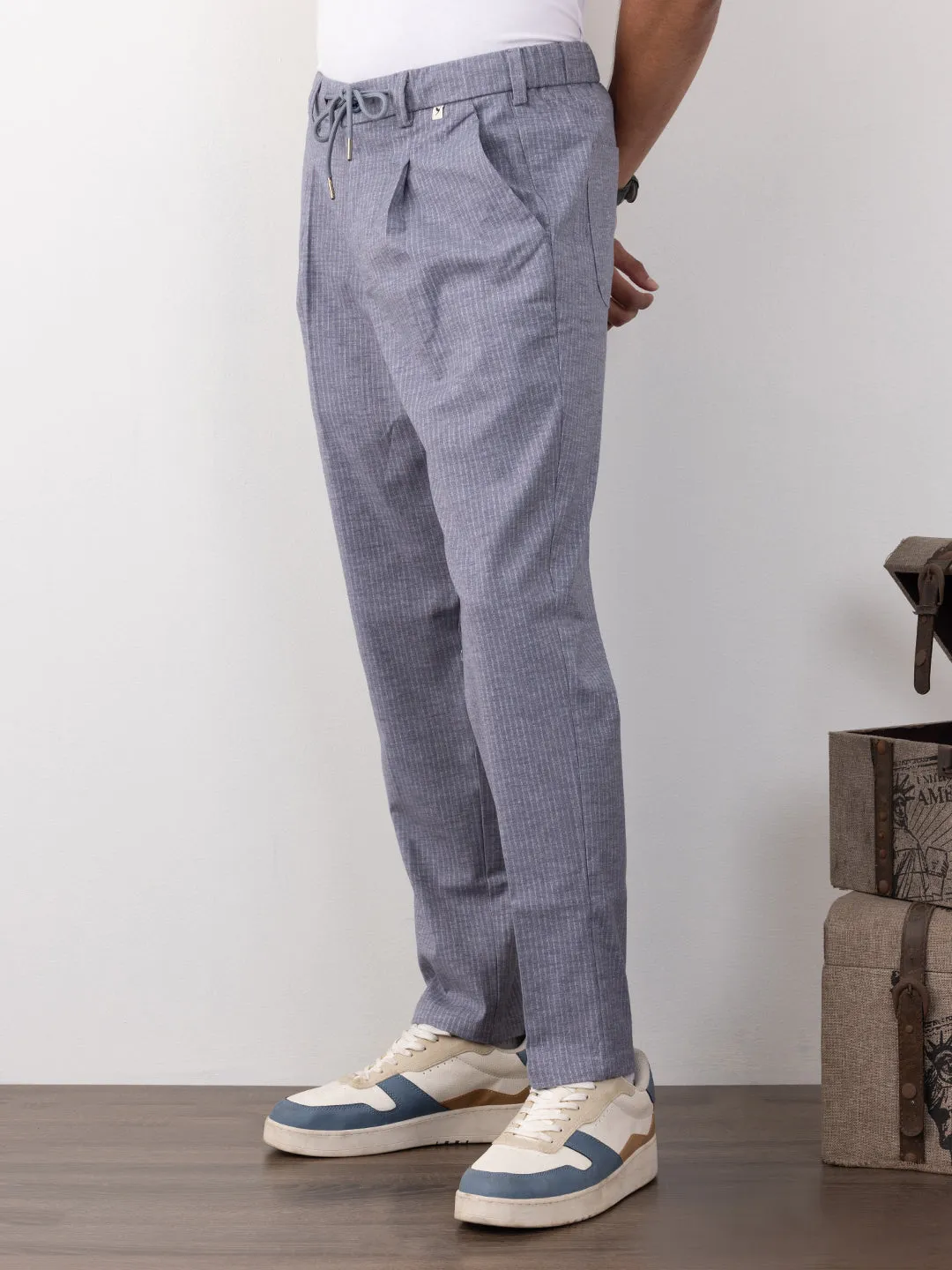 Light Blue Striped Loose Pants