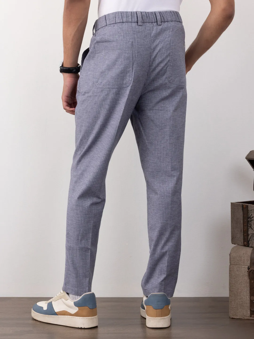 Light Blue Striped Loose Pants