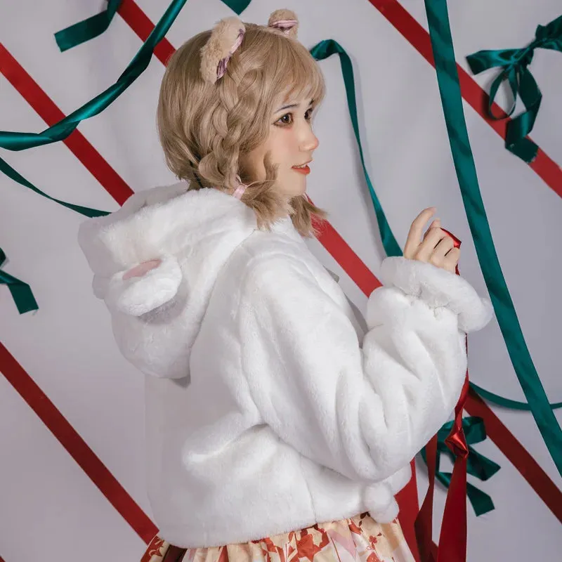 Little Lamb ~ Lovely Plush Lolita Jacket Hooded Warm Winter Coat for Women