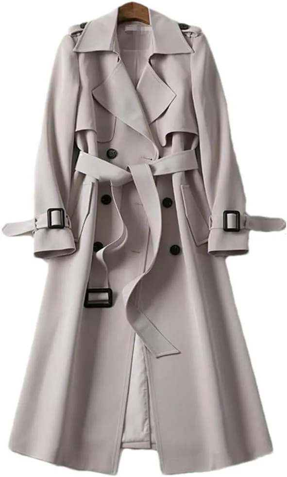 Long Trench Coat Women's Double-Breasted Slim-Fit Trench Coat Street Women's Coat All-Match Loose Coat