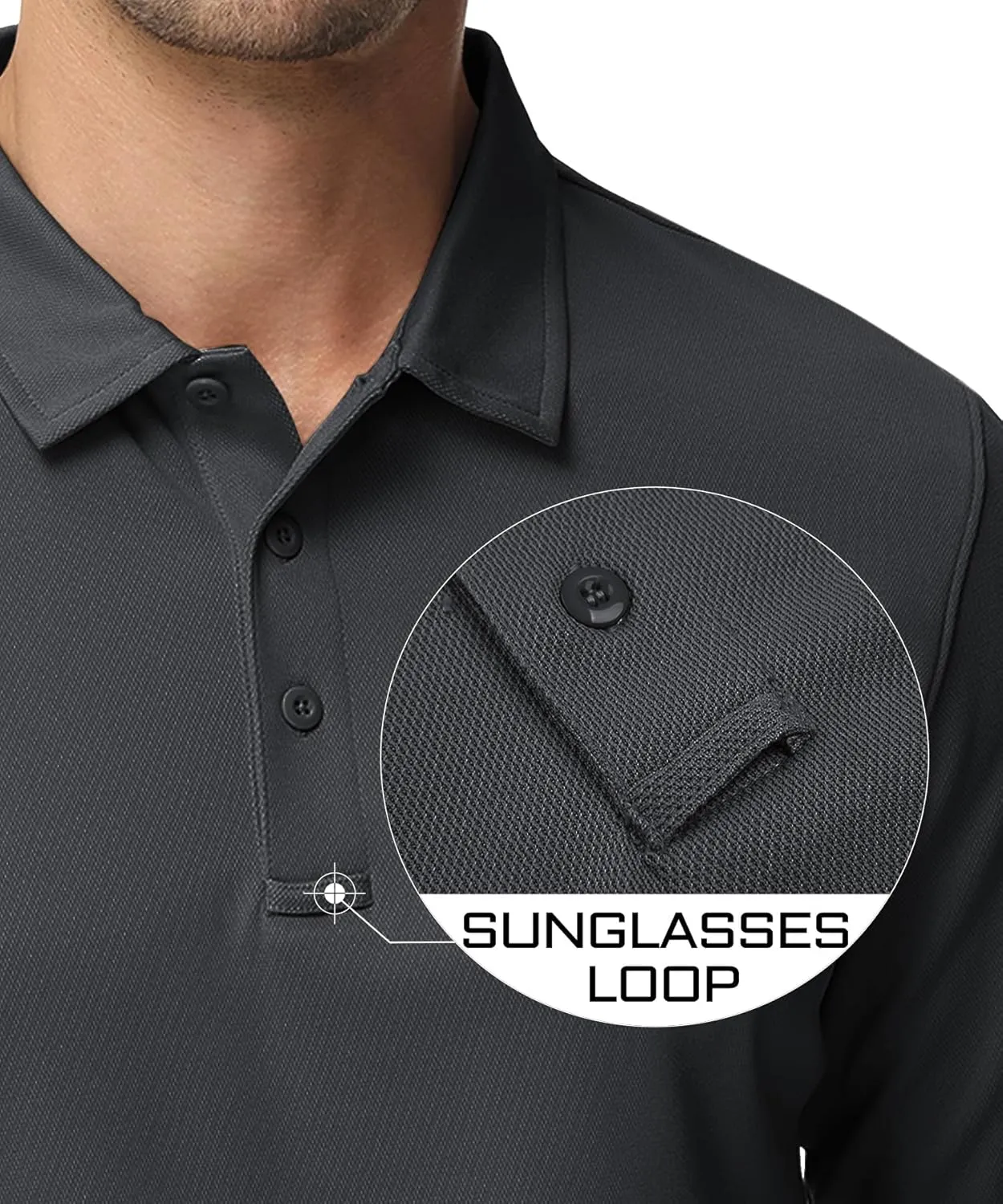 MAGCOMSEN Men's Polo Shirts 3 Button Quick Dry Performance Long Sleeve Tactical Shirts Pique Jersey Golf Shirt