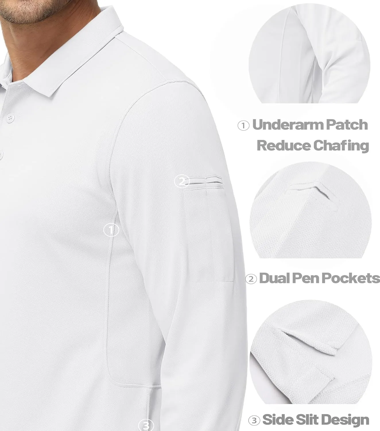 MAGCOMSEN Men's Polo Shirts 3 Button Quick Dry Performance Long Sleeve Tactical Shirts Pique Jersey Golf Shirt