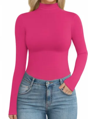 MANGOPOP Women's Turtle Neck T-Shirt Long Sleeve Thermal Underwear Top Hourglass Shaped Slim Fit Top