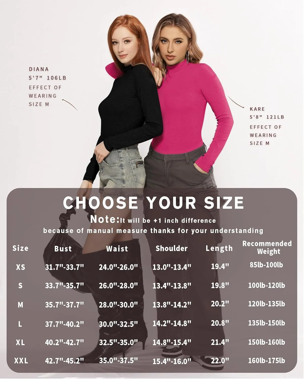 MANGOPOP Women's Turtle Neck T-Shirt Long Sleeve Thermal Underwear Top Hourglass Shaped Slim Fit Top