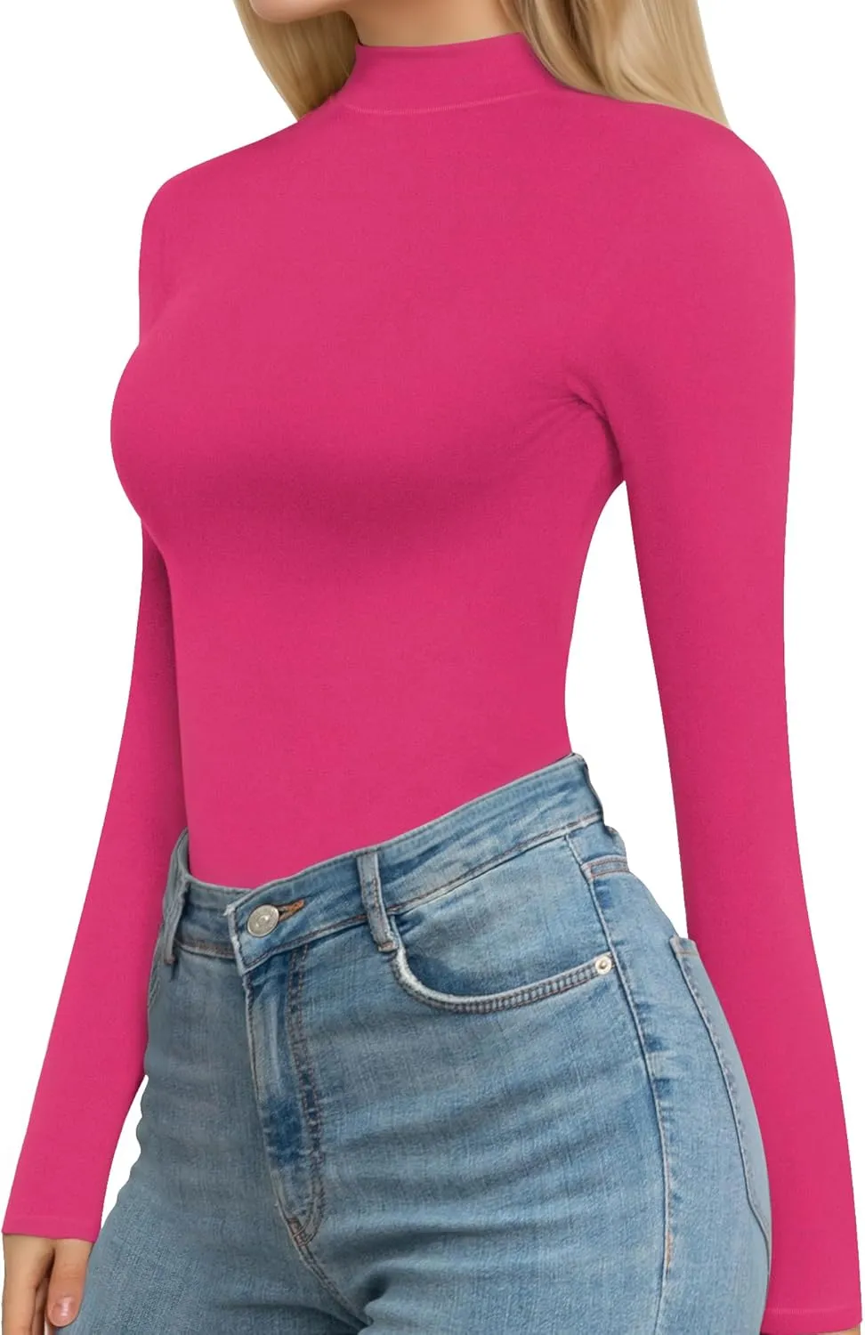 MANGOPOP Women's Turtle Neck T-Shirt Long Sleeve Thermal Underwear Top Hourglass Shaped Slim Fit Top