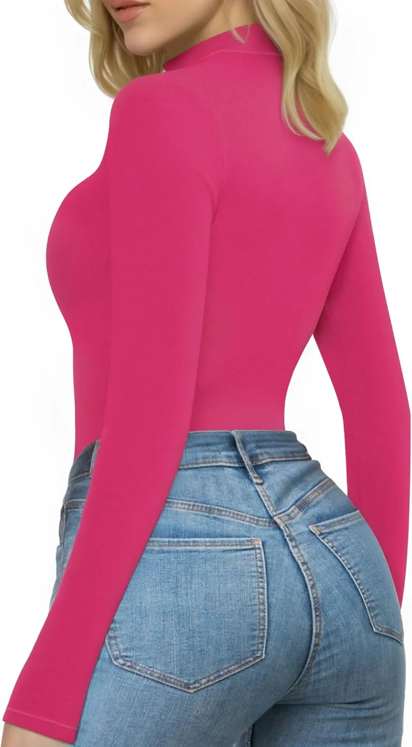 MANGOPOP Women's Turtle Neck T-Shirt Long Sleeve Thermal Underwear Top Hourglass Shaped Slim Fit Top