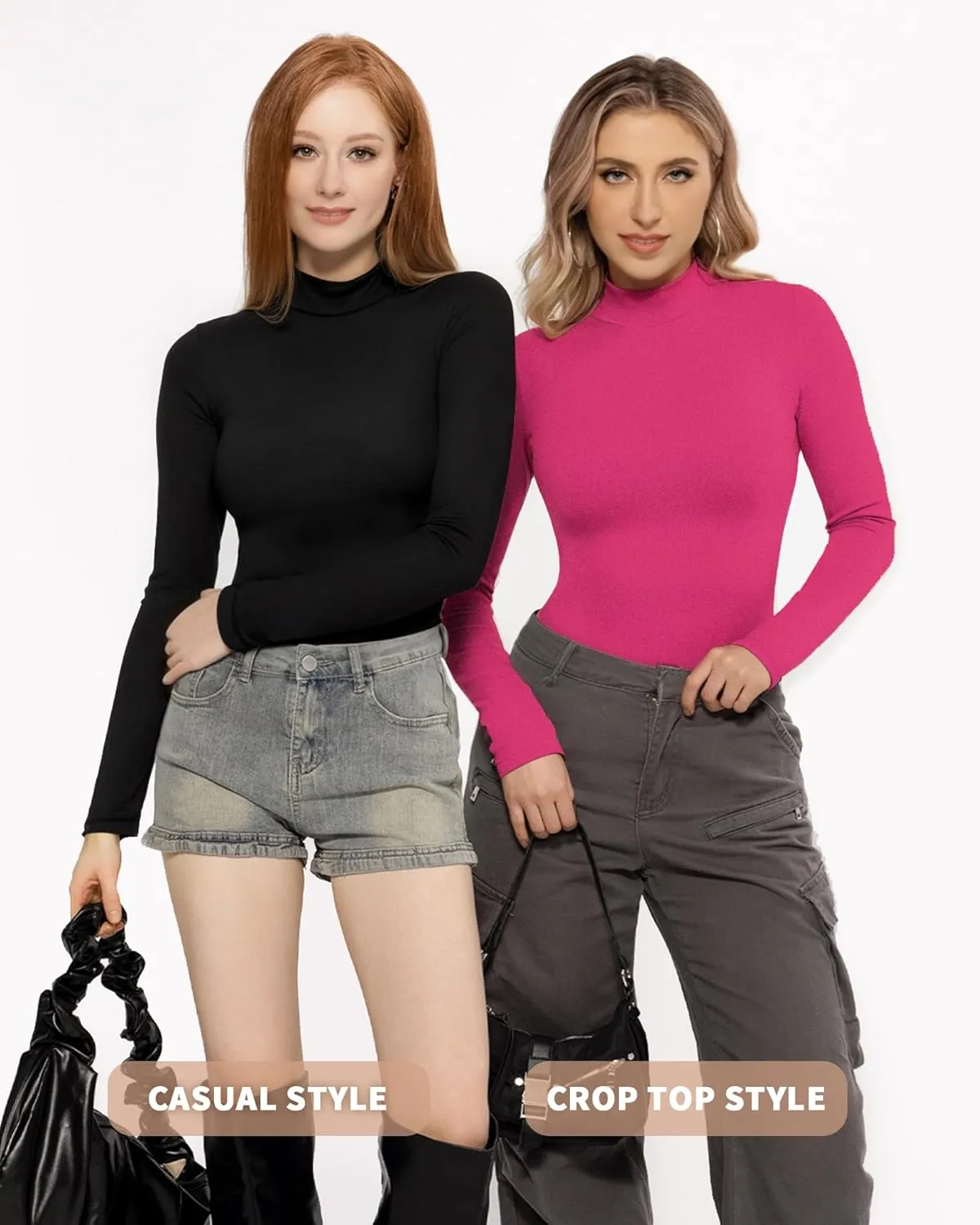 MANGOPOP Women's Turtle Neck T-Shirt Long Sleeve Thermal Underwear Top Hourglass Shaped Slim Fit Top