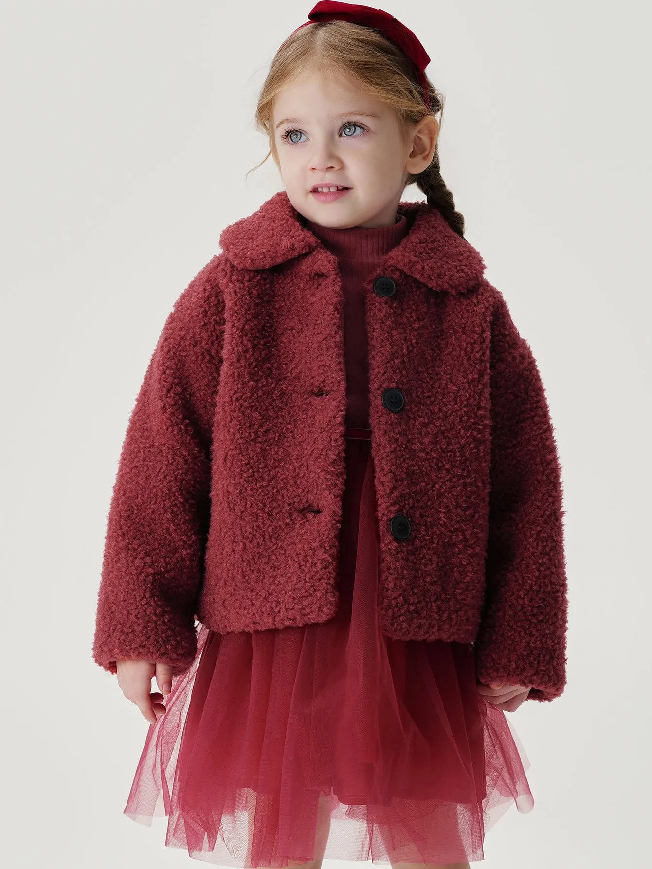 MARC & JANIE Girls Vintage Faux Lamb Wool Loose Coat 241098