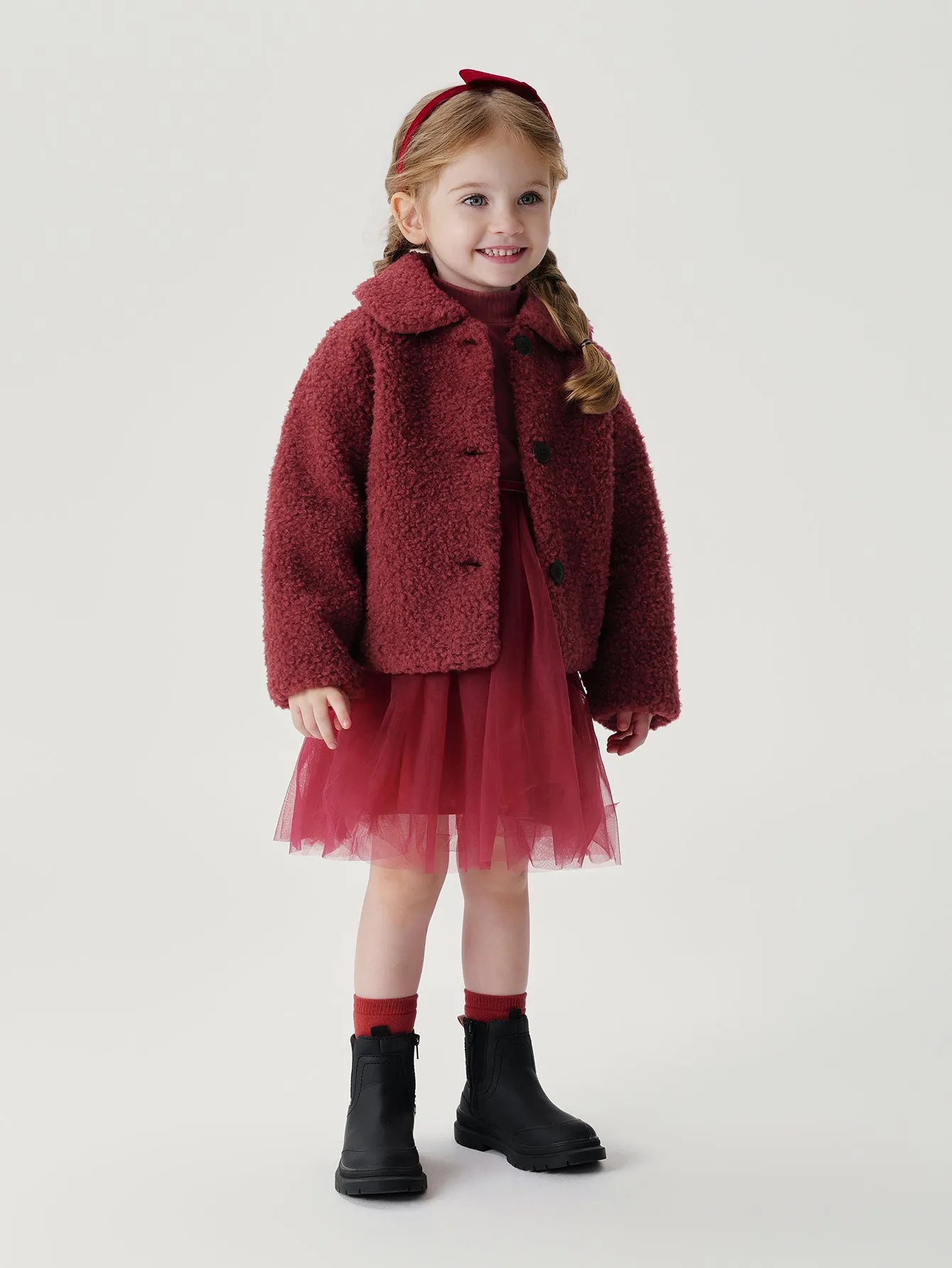 MARC & JANIE Girls Vintage Faux Lamb Wool Loose Coat 241098