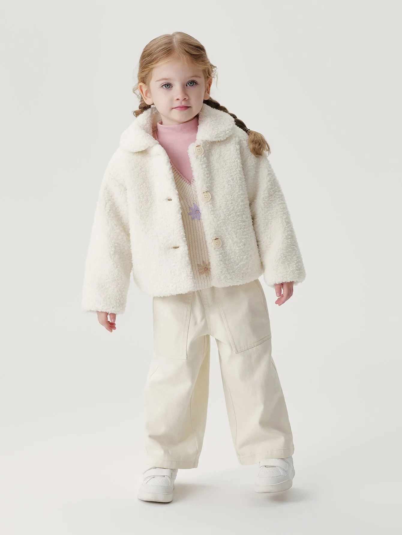 MARC & JANIE Girls Vintage Faux Lamb Wool Loose Coat 241098