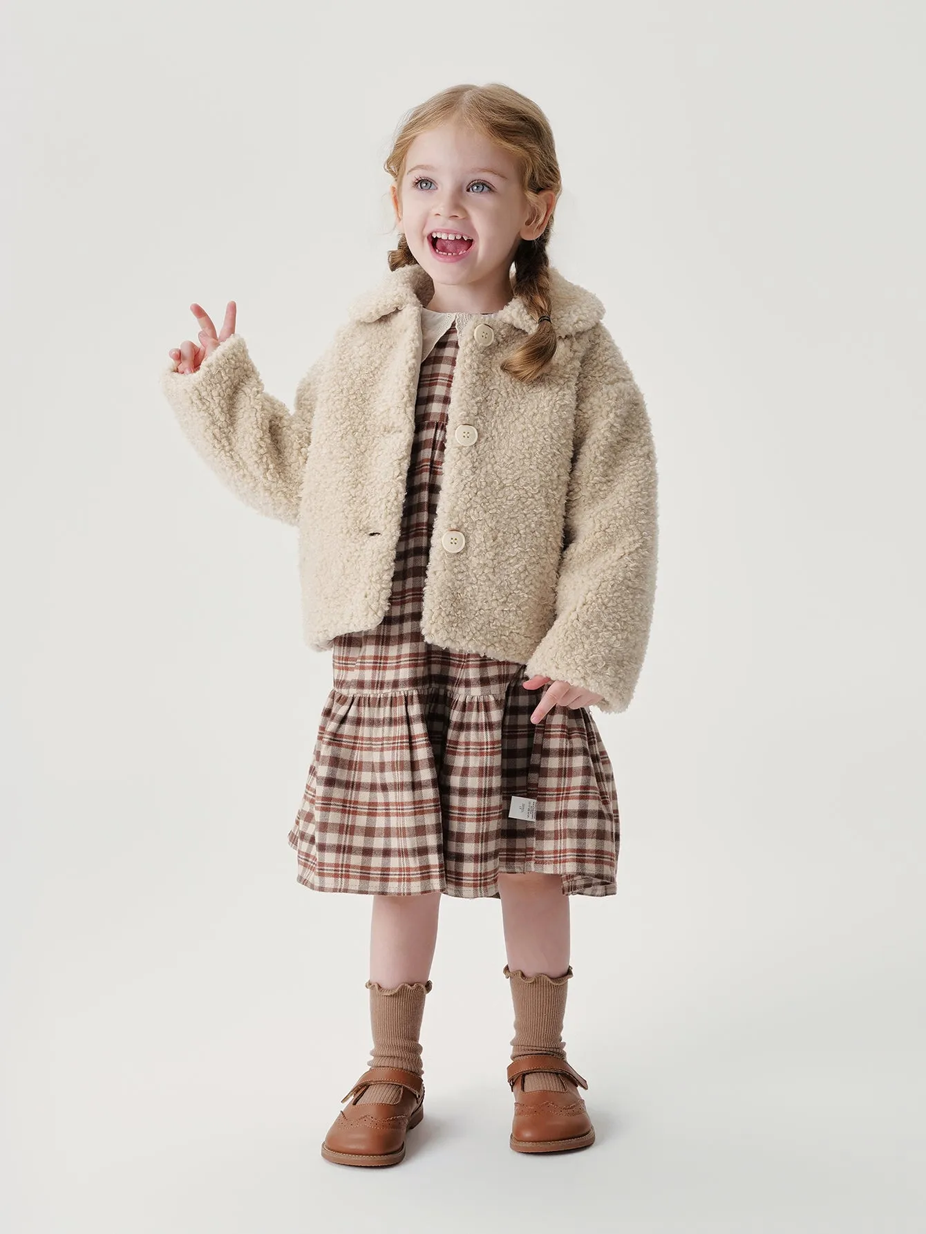 MARC & JANIE Girls Vintage Faux Lamb Wool Loose Coat 241098