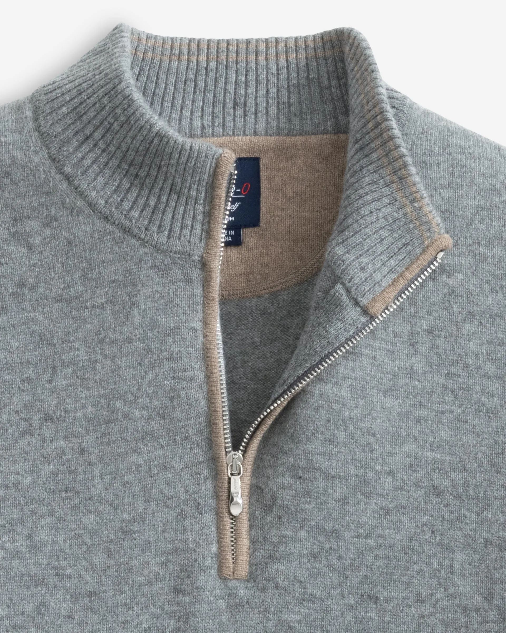 Mayfair Cashmere Quarter Zip Sweater in Charcoal by Johnnie-O