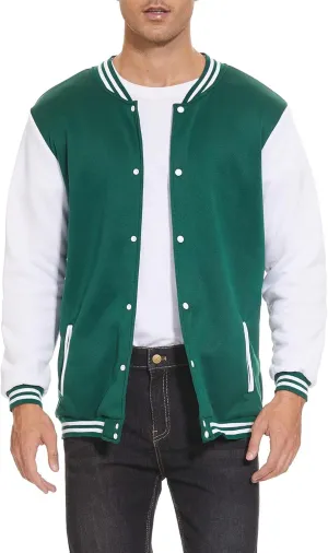 Men's Bomber Jacket Varsity Baseball Jackets Windbreaker Lightweight Slim Fit Button Down Letterman Jacket