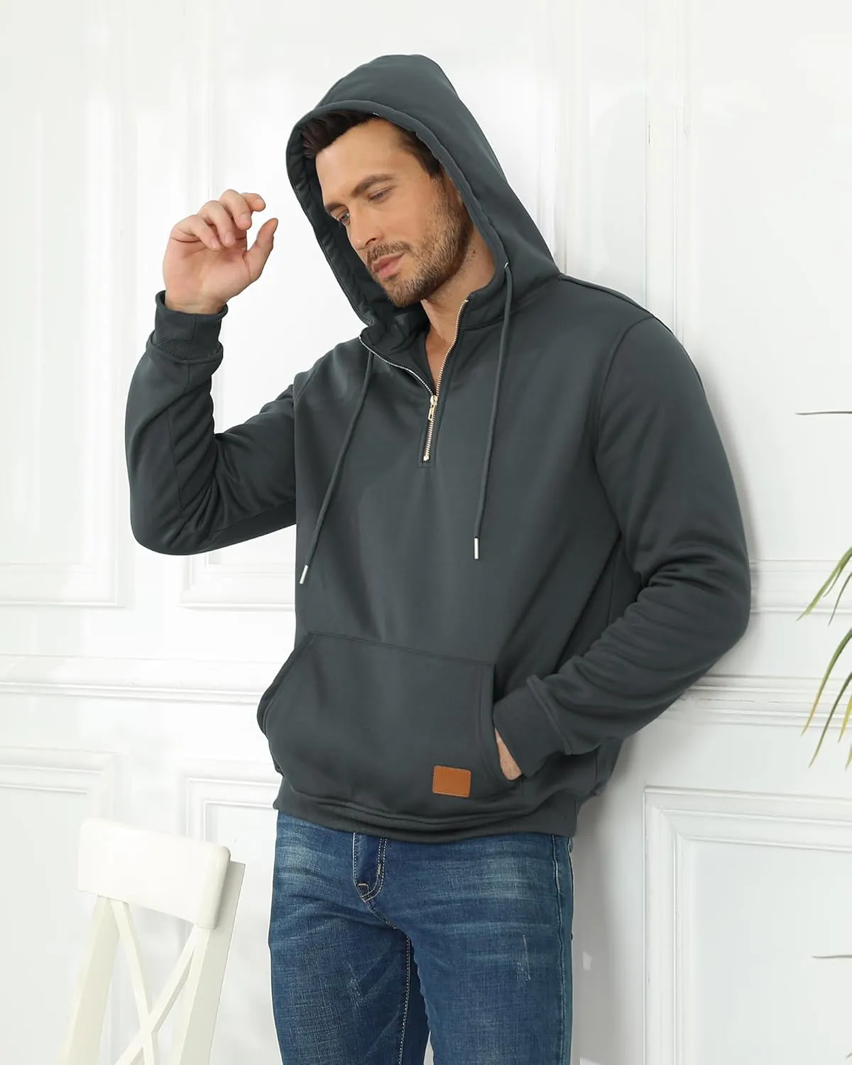 Men's Fleece Lined Hoodies Sweatshirt Sherpa Lined Pullover Hoodie Kanga Pocket Long Sleeve Hooded Thermal Sweat