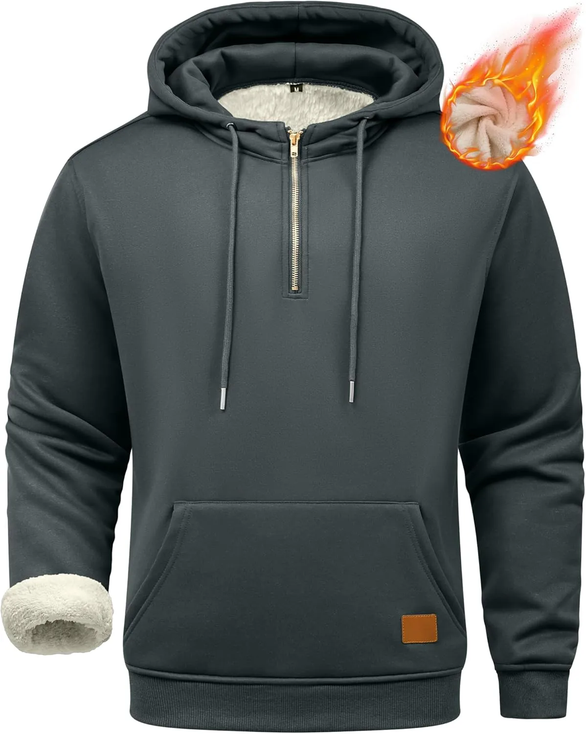 Men's Fleece Lined Hoodies Sweatshirt Sherpa Lined Pullover Hoodie Kanga Pocket Long Sleeve Hooded Thermal Sweat