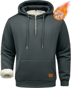 Men's Fleece Lined Hoodies Sweatshirt Sherpa Lined Pullover Hoodie Kanga Pocket Long Sleeve Hooded Thermal Sweat