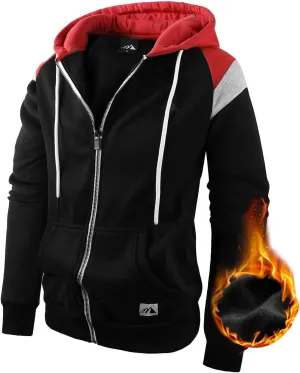 Men's Full Zip Fleece Hoodie zippered Color Block hooded slim Fit Long Sleeve Lightweight Sweatshirt