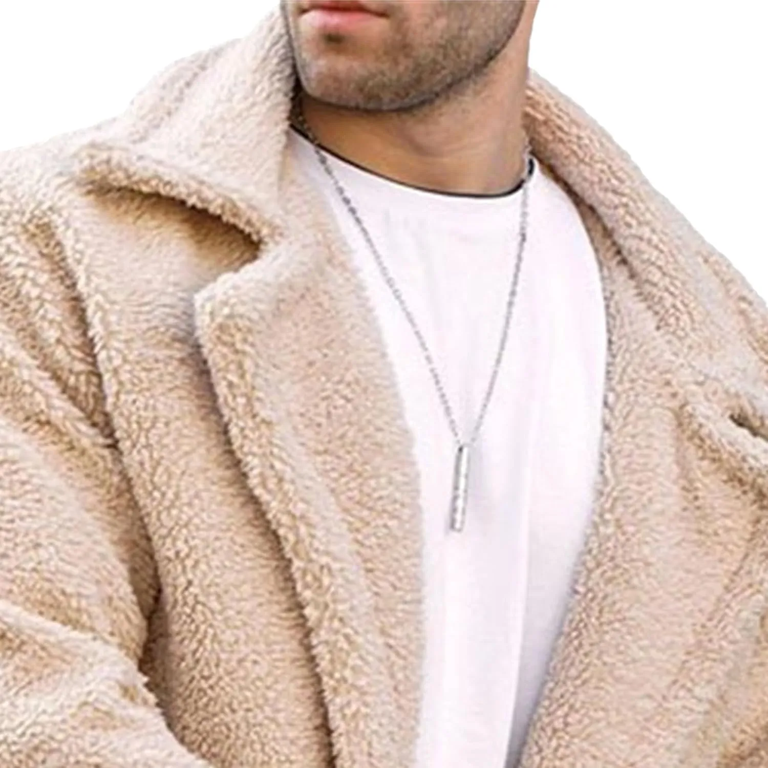 Men's Mink Overcoat Long Furry Trench Winter Luxury Faux Fur Jacket Full Zip Turndown Collar Pockets Coat