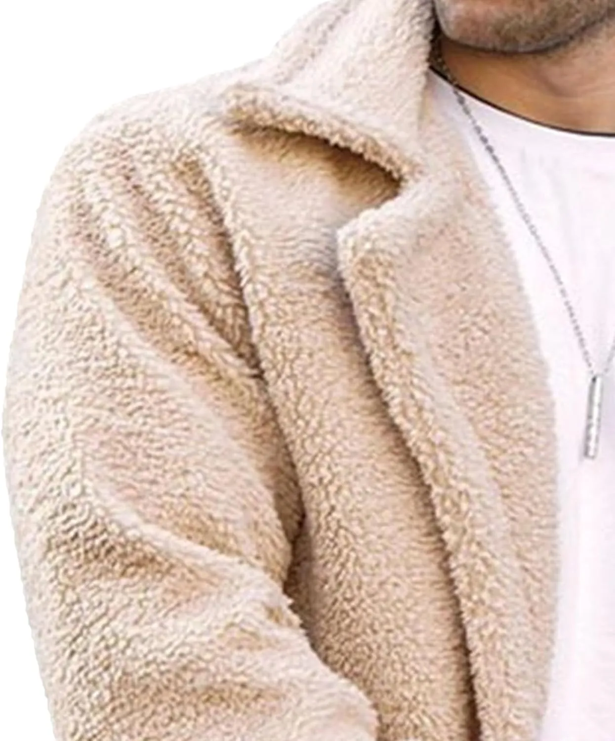 Men's Mink Overcoat Long Furry Trench Winter Luxury Faux Fur Jacket Full Zip Turndown Collar Pockets Coat