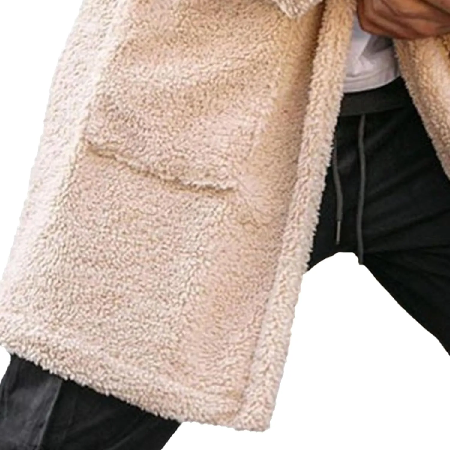 Men's Mink Overcoat Long Furry Trench Winter Luxury Faux Fur Jacket Full Zip Turndown Collar Pockets Coat