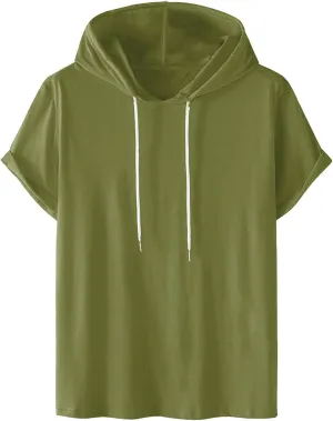 Mens Short Sleeve Hoodie Sweatshirts Drawstring Hooded Pullover Sports Tops