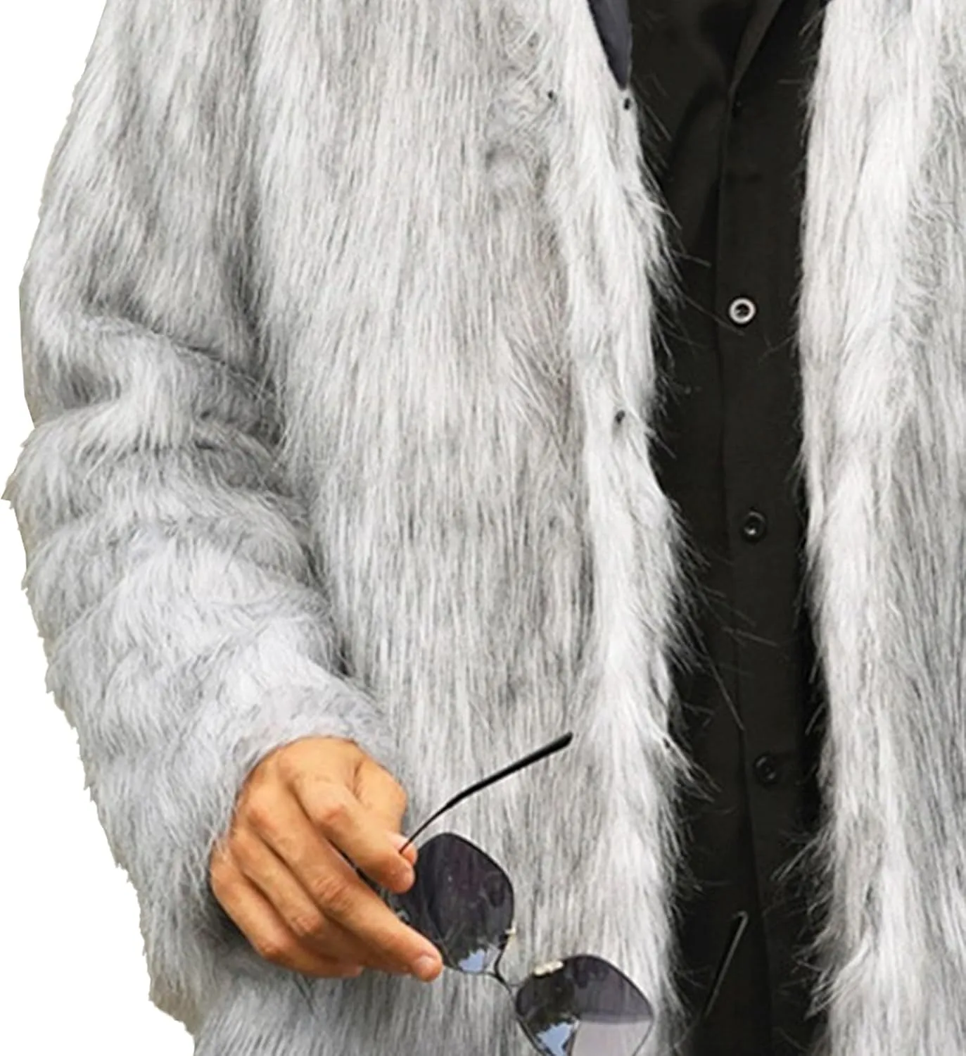 Mens Warm Thicken Furry Overcoat Trendy Short Faux Fur Coat Solid Color Long Sleeve Fur Y2K Outerwear