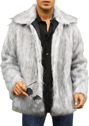 Mens Warm Thicken Furry Overcoat Trendy Short Faux Fur Coat Solid Color Long Sleeve Fur Y2K Outerwear
