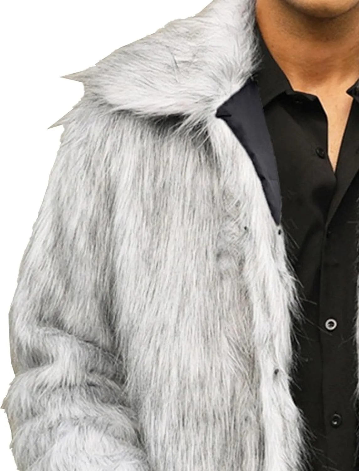 Mens Warm Thicken Furry Overcoat Trendy Short Faux Fur Coat Solid Color Long Sleeve Fur Y2K Outerwear