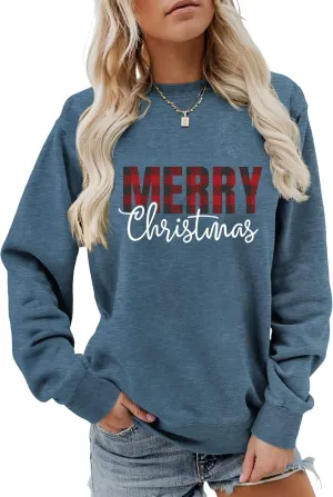 Merry Christmas Sweatshirt Women Xmas Graphic Pullover Holiday Vacation Sweatshirt Crewneck Long Sleeve Shirts
