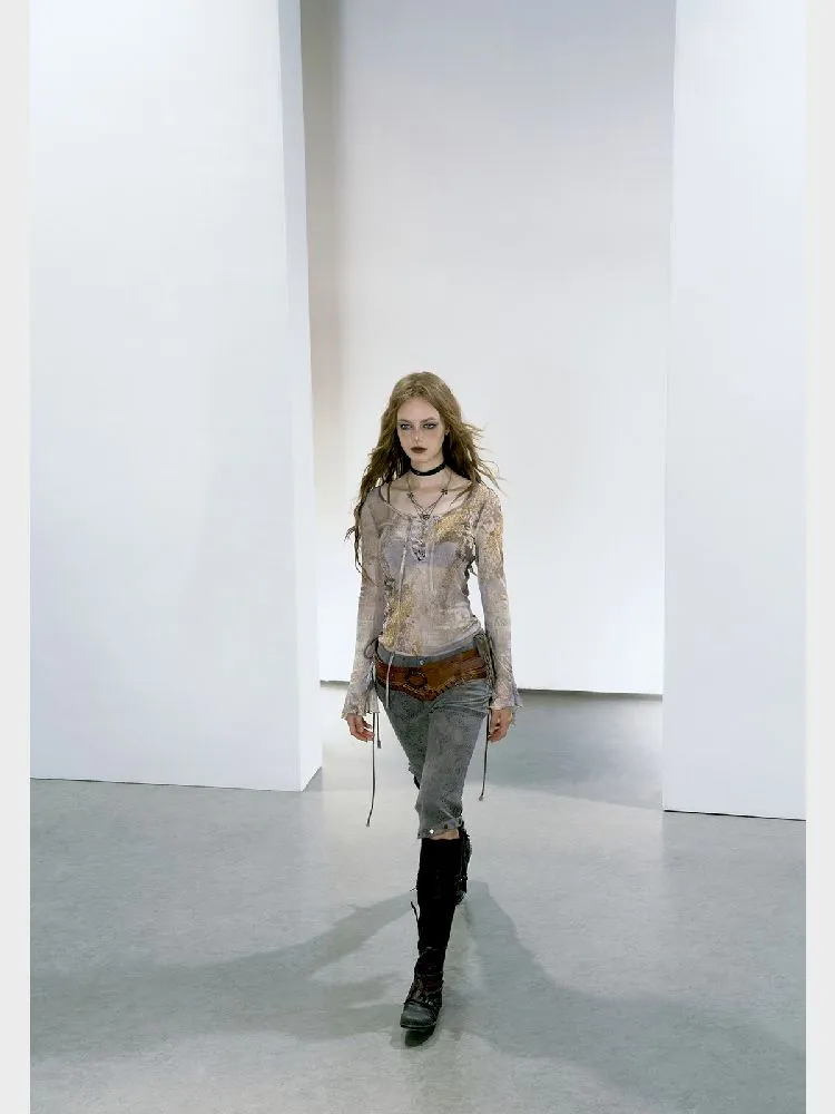 Mesh Yarn Clothes Full Print Mirad Bottom T-Shirt【s0000005146】