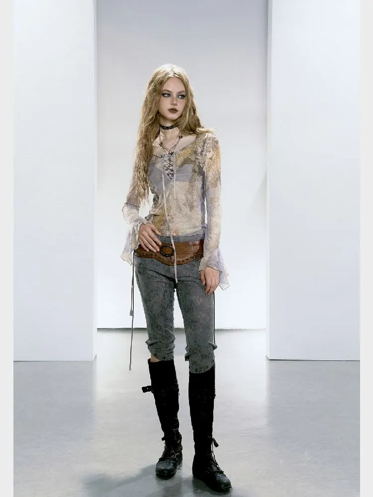 Mesh Yarn Clothes Full Print Mirad Bottom T-Shirt【s0000005146】