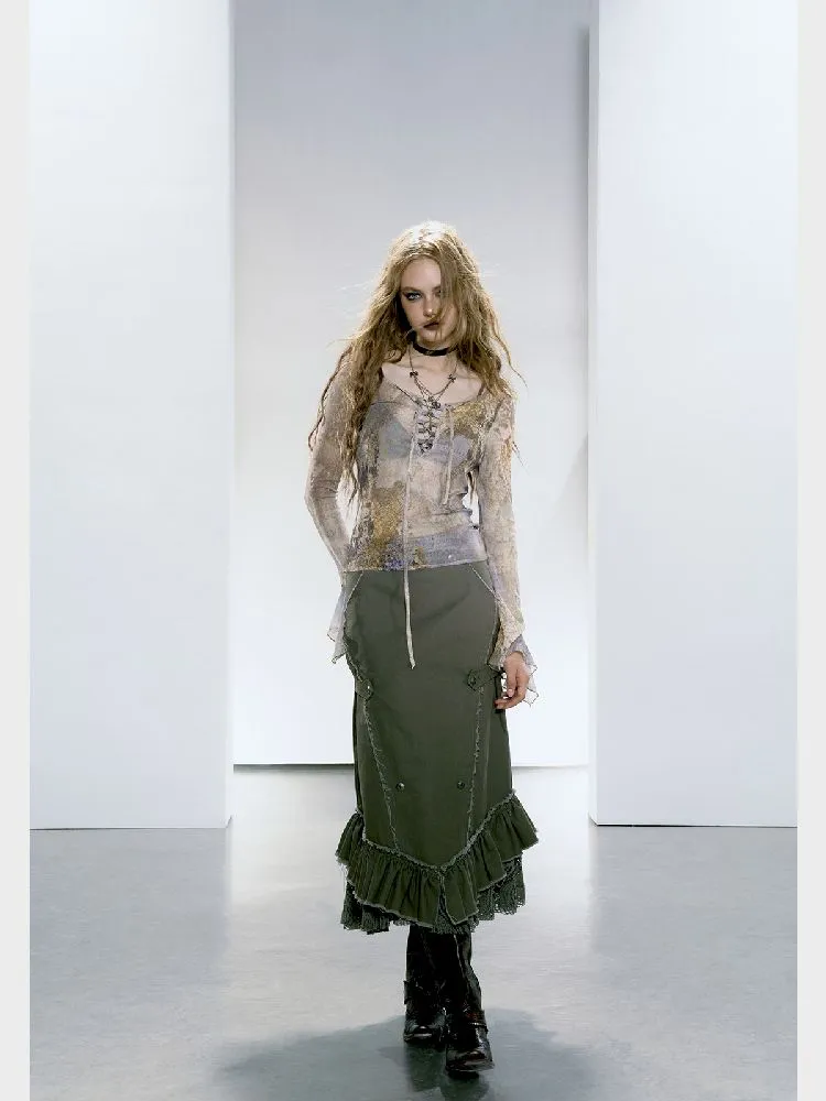 Mesh Yarn Clothes Full Print Mirad Bottom T-Shirt【s0000005146】