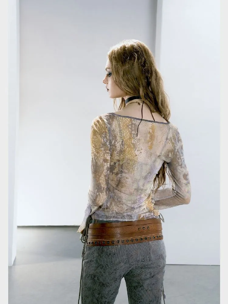 Mesh Yarn Clothes Full Print Mirad Bottom T-Shirt【s0000005146】
