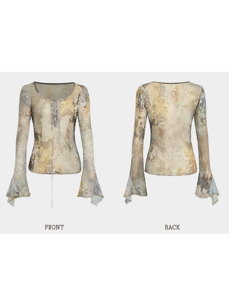 Mesh Yarn Clothes Full Print Mirad Bottom T-Shirt【s0000005146】