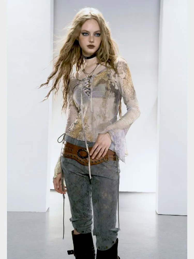 Mesh Yarn Clothes Full Print Mirad Bottom T-Shirt【s0000005146】