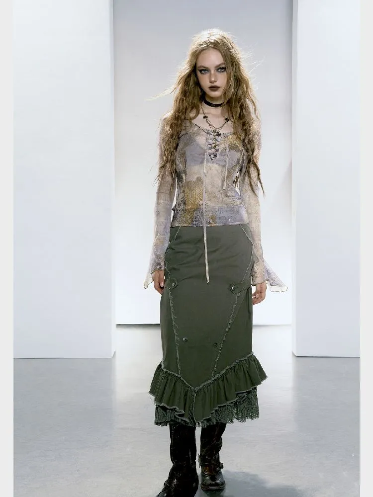 Mesh Yarn Clothes Full Print Mirad Bottom T-Shirt【s0000005146】