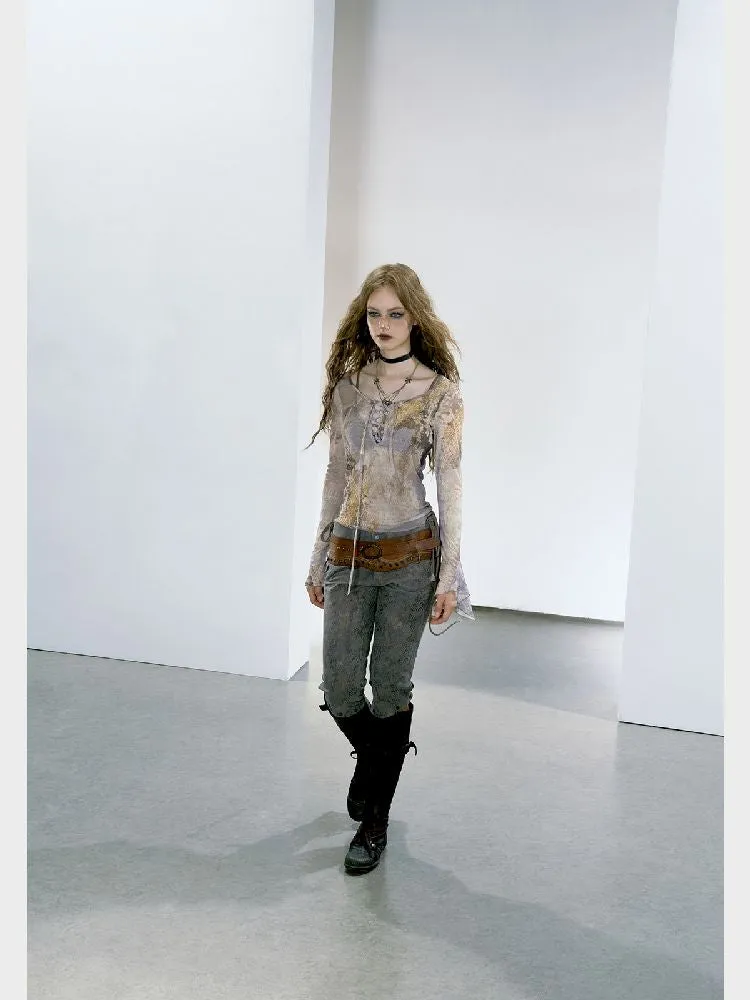Mesh Yarn Clothes Full Print Mirad Bottom T-Shirt【s0000005146】