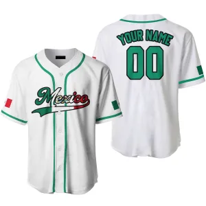 Mexico Text Pattern White Red Black Custom Name Baseball Jerseys, Idea Gift for Mexican