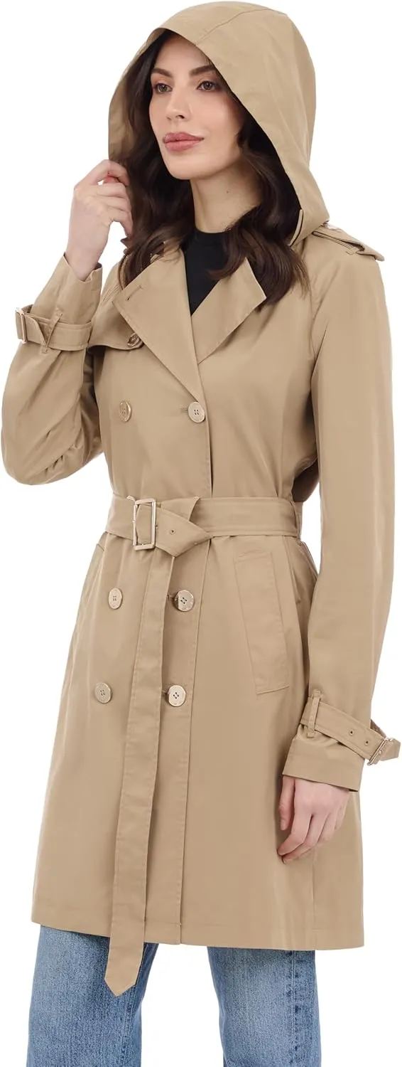 Michael Kors Women's Double Button Trenchcoat with Detachable Hood