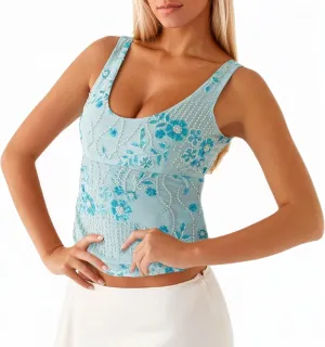 MISSACTIVER Women Y2K Sequin Cami Top Sparkly Beaded Rhinestone Scoop Neck Tank Top Open Back Wide Strap Crop Tops Party