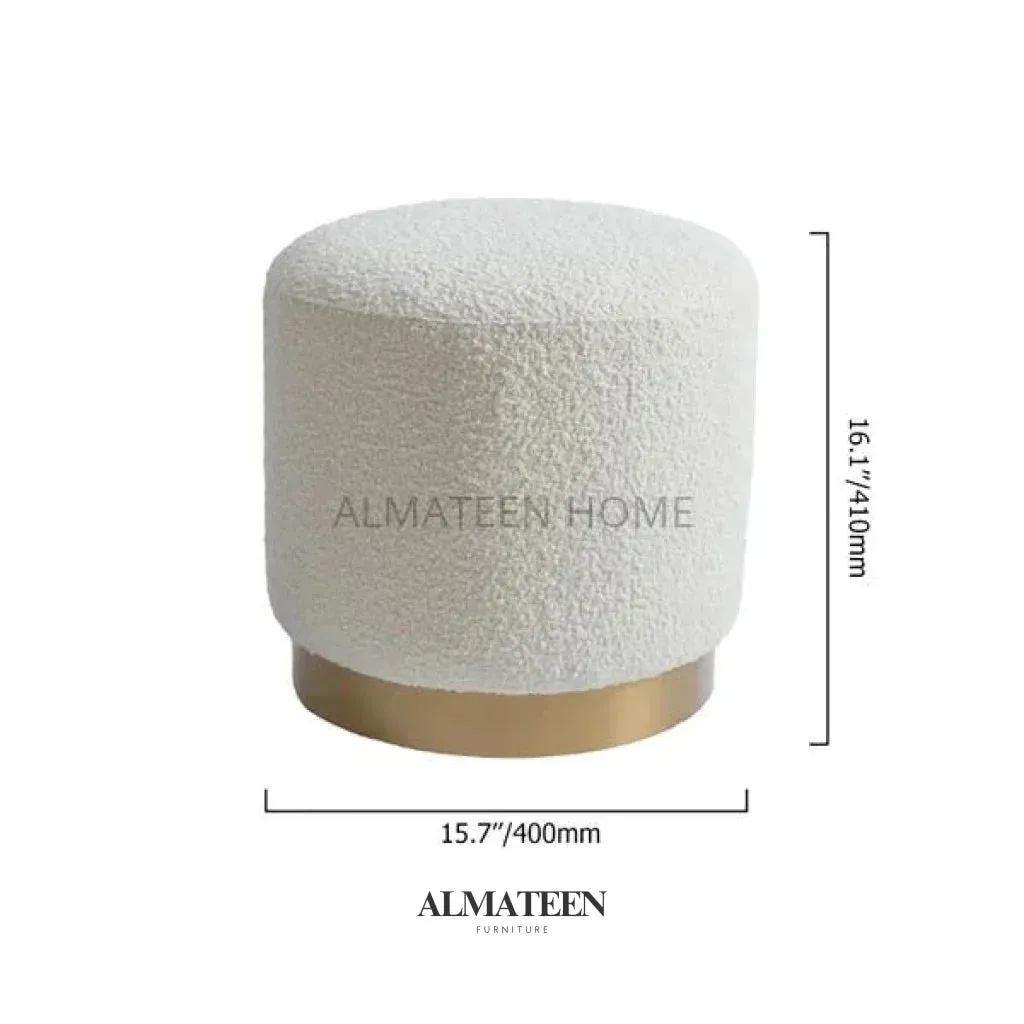 Modern White Round Lamb Wool Vanity Stool