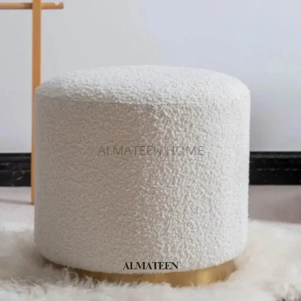 Modern White Round Lamb Wool Vanity Stool
