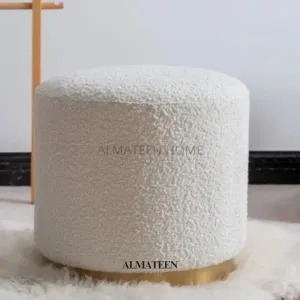 Modern White Round Lamb Wool Vanity Stool