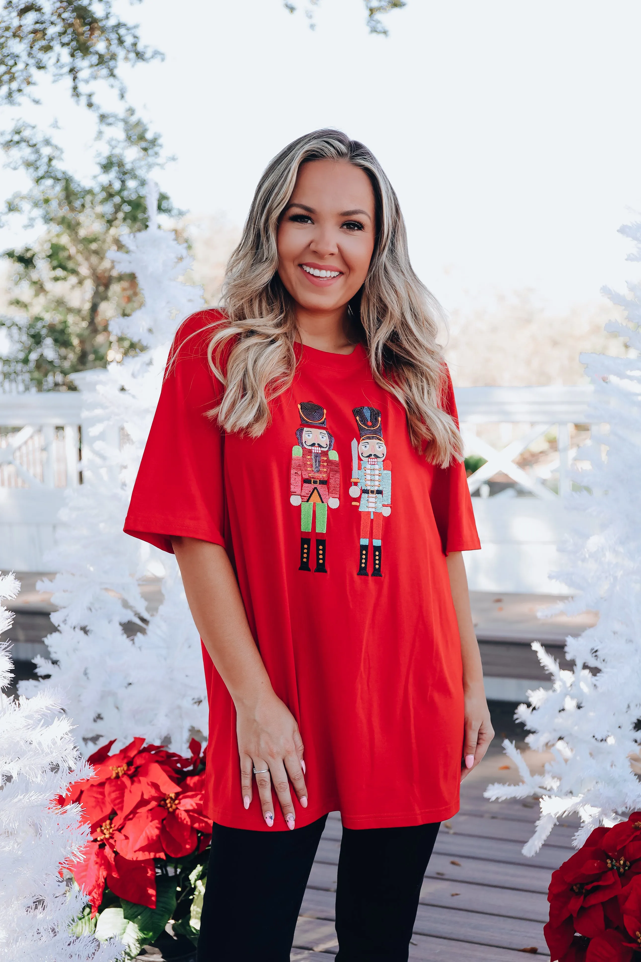 Nutcracker Sequin Graphic T-Shirt Dress - Red
