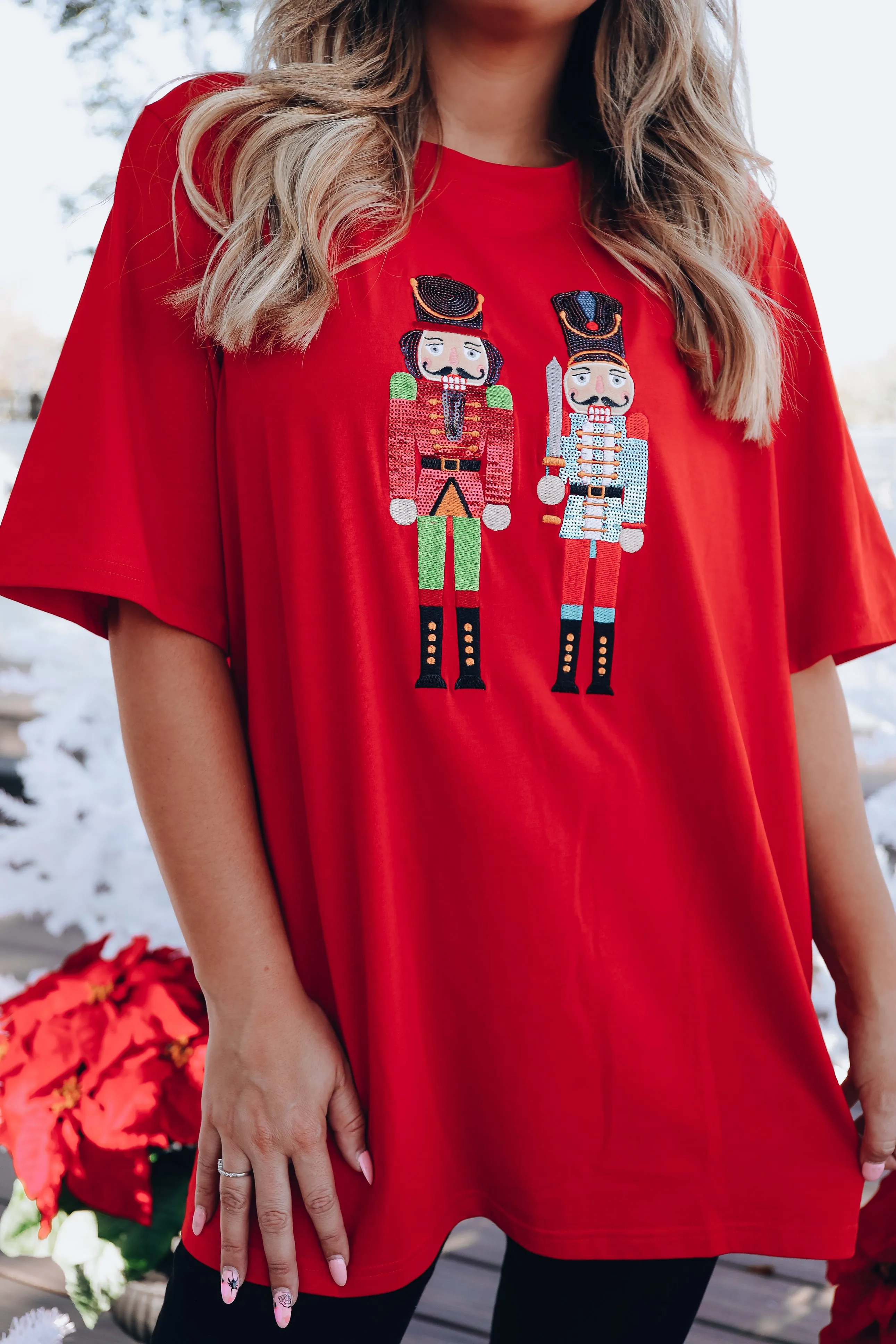 Nutcracker Sequin Graphic T-Shirt Dress - Red