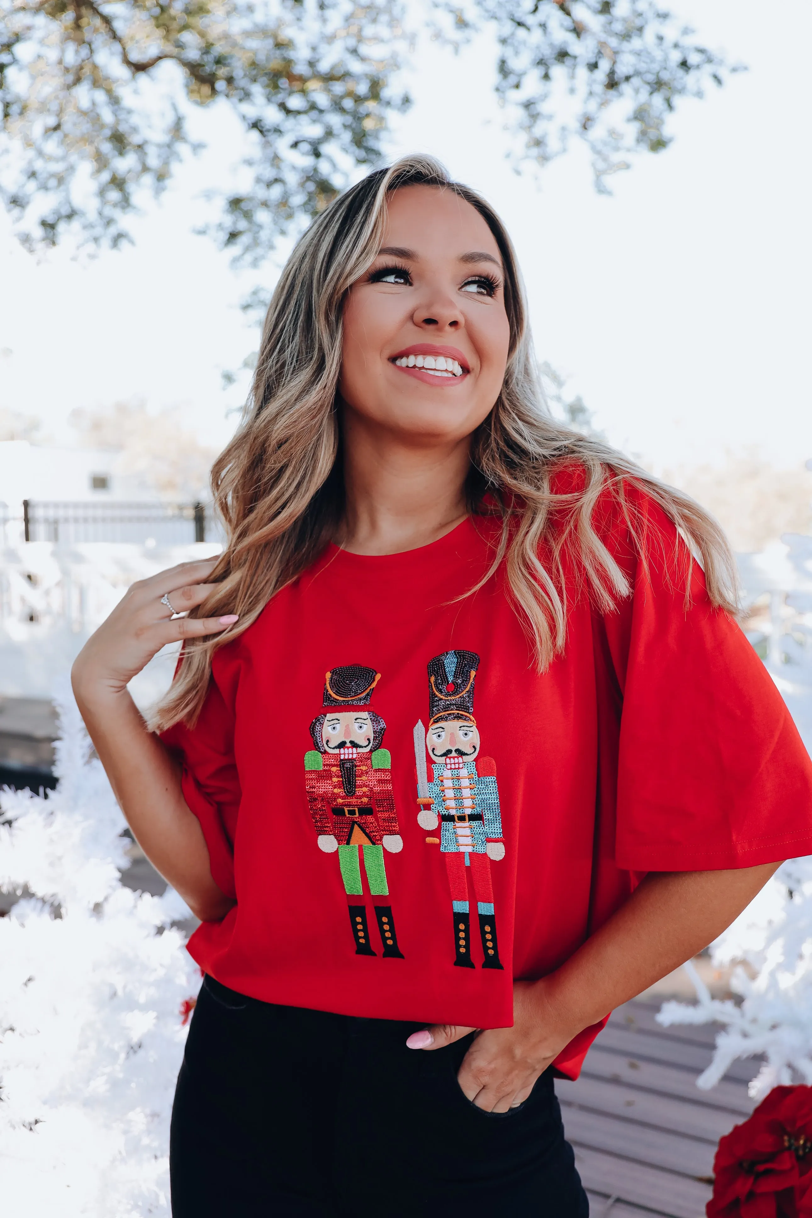 Nutcracker Sequin Graphic T-Shirt Dress - Red