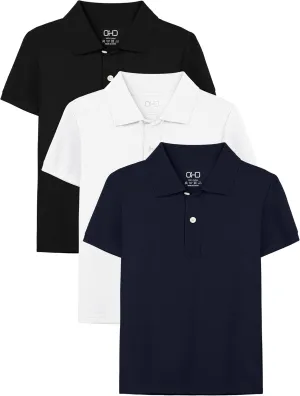 OHD 3 Pack Boys Polo Shirt Uniform School Polo Shirts for Boys Multiple Color Kids Short Sleeve Polo Size 3T-14