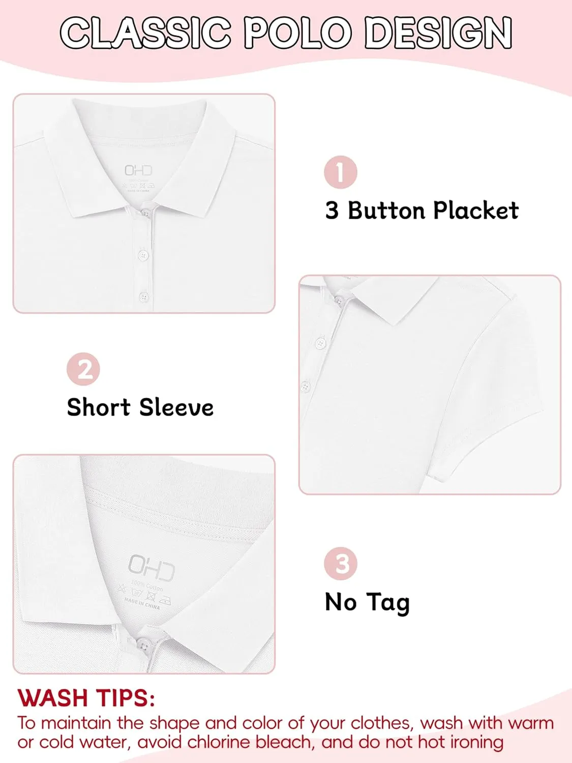 OHD School Uniform Shirts for Girls Kids Uniform Polo Shirts Aged 3T-14 Years