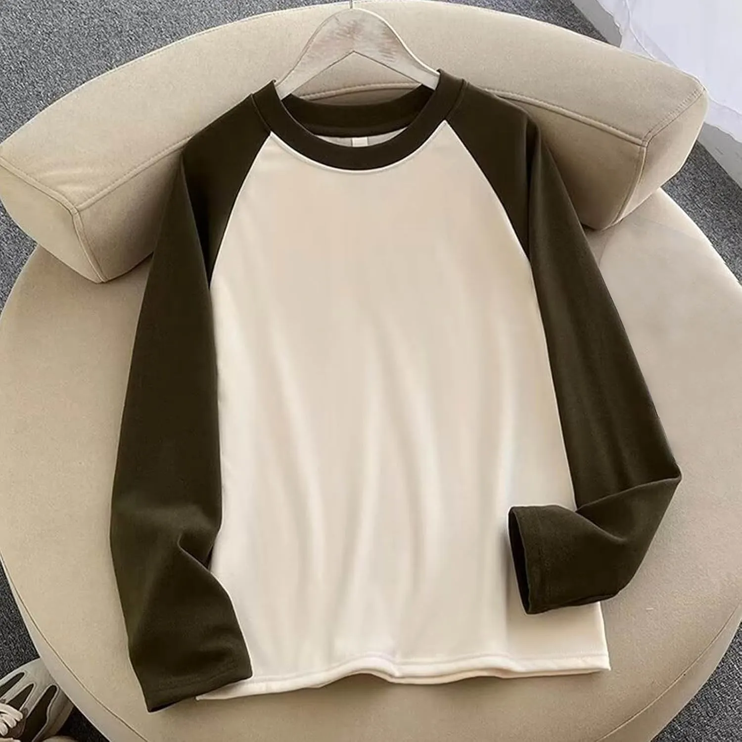 Oplxuo Raglan Sleeve Thermal Shirts for Women Cold Weather, Round Neck Thermal Underwear Tops, Base Layer Thermal Pullover
