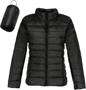 Packable Down Jacket Womens Lightweight Winter Duck Down Jackets Slim Fit Bubble Coat Zipper Warm Puffer Jacket with Hood